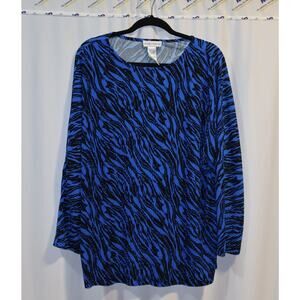 Draper's & Damon's Size Large Long Sleeve Black and Blue Animal Print Shirt